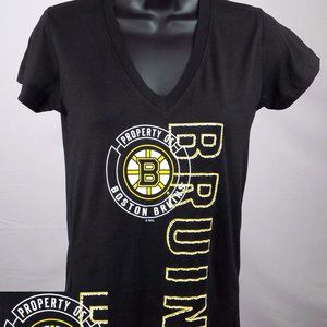 Boston Bruins Shirt Women's Medium Black V-Neck Te